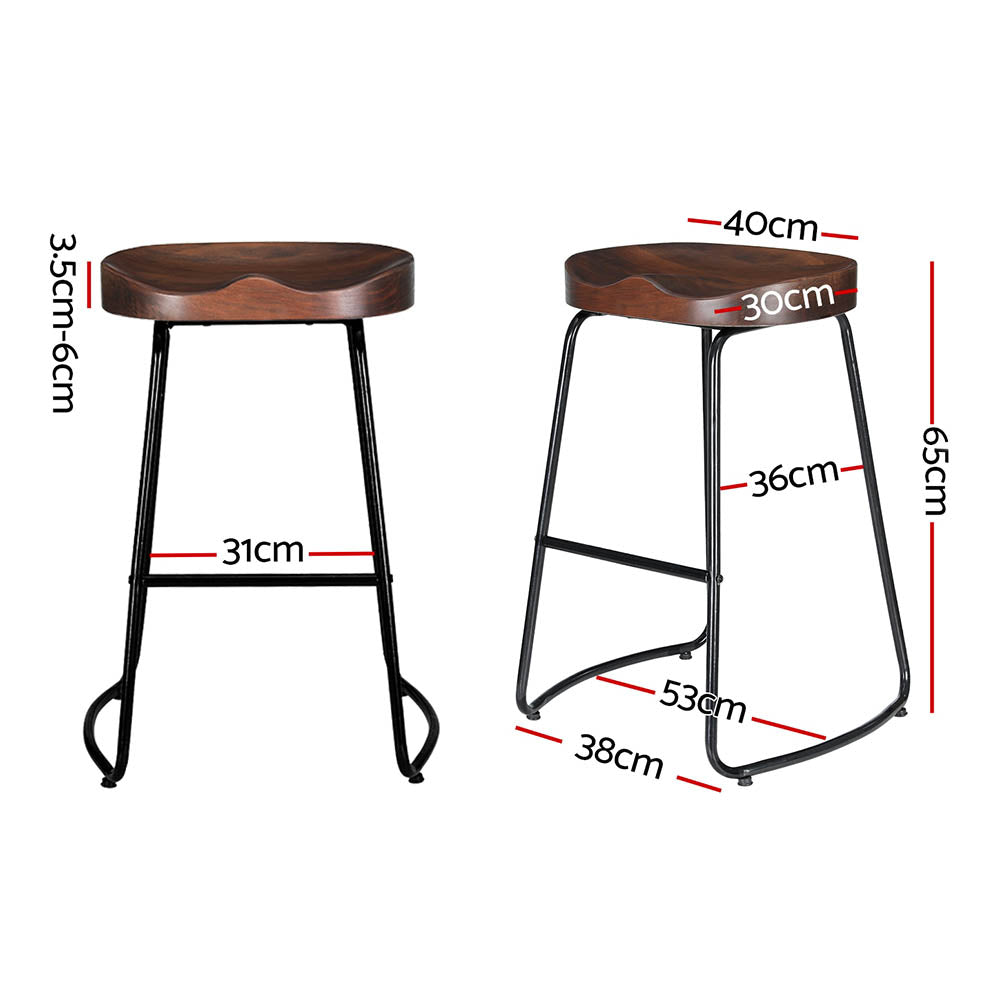 Artiss Industrial Pinewood Bar Stools Set of 2 | 65cm Black