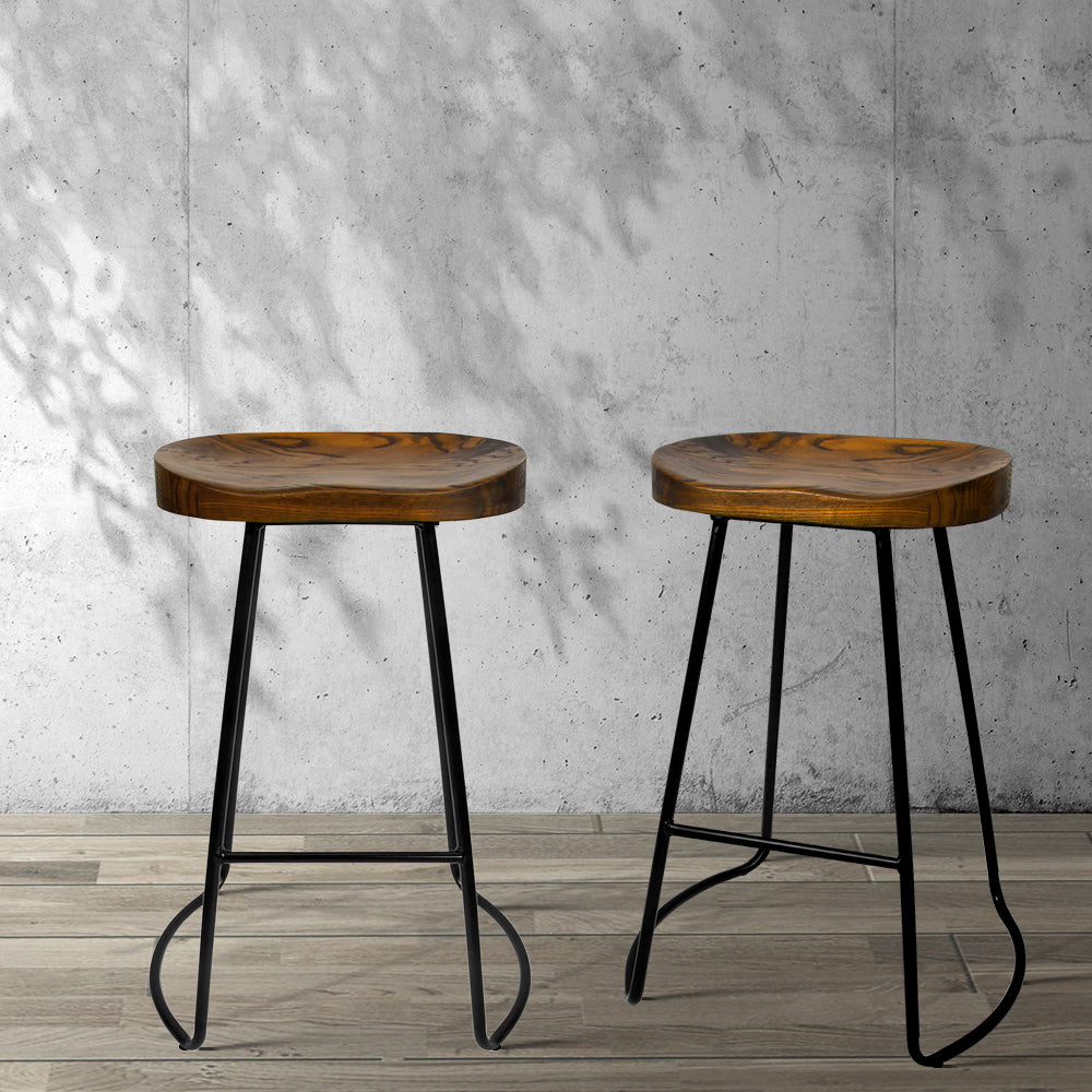 Artiss Industrial Pinewood Bar Stools Set of 2 | 65cm Black