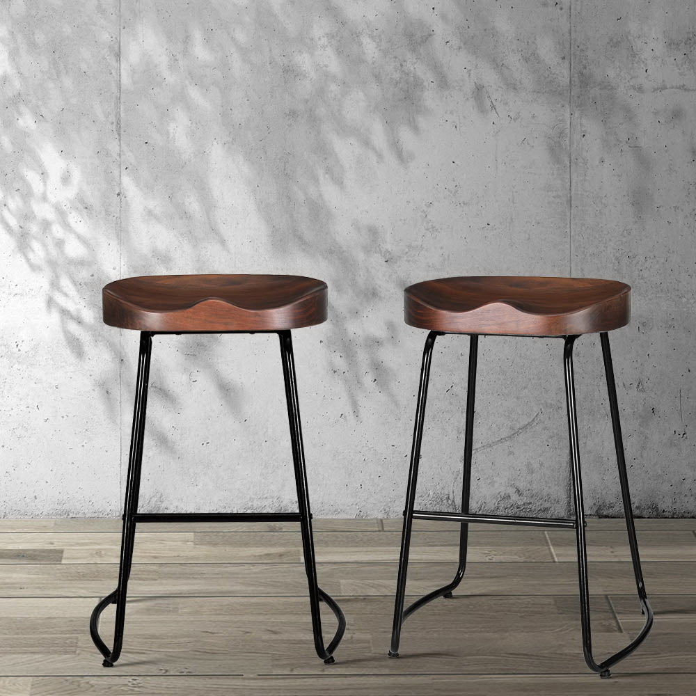 Artiss Industrial Pinewood Bar Stools Set of 2 | 65cm Black