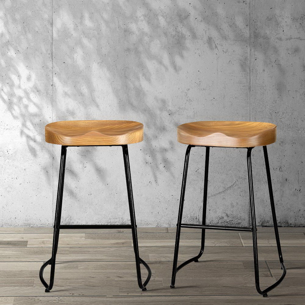 Artiss Wooden Tractor Seat Bar Stools Set of 2 | Industrial Style