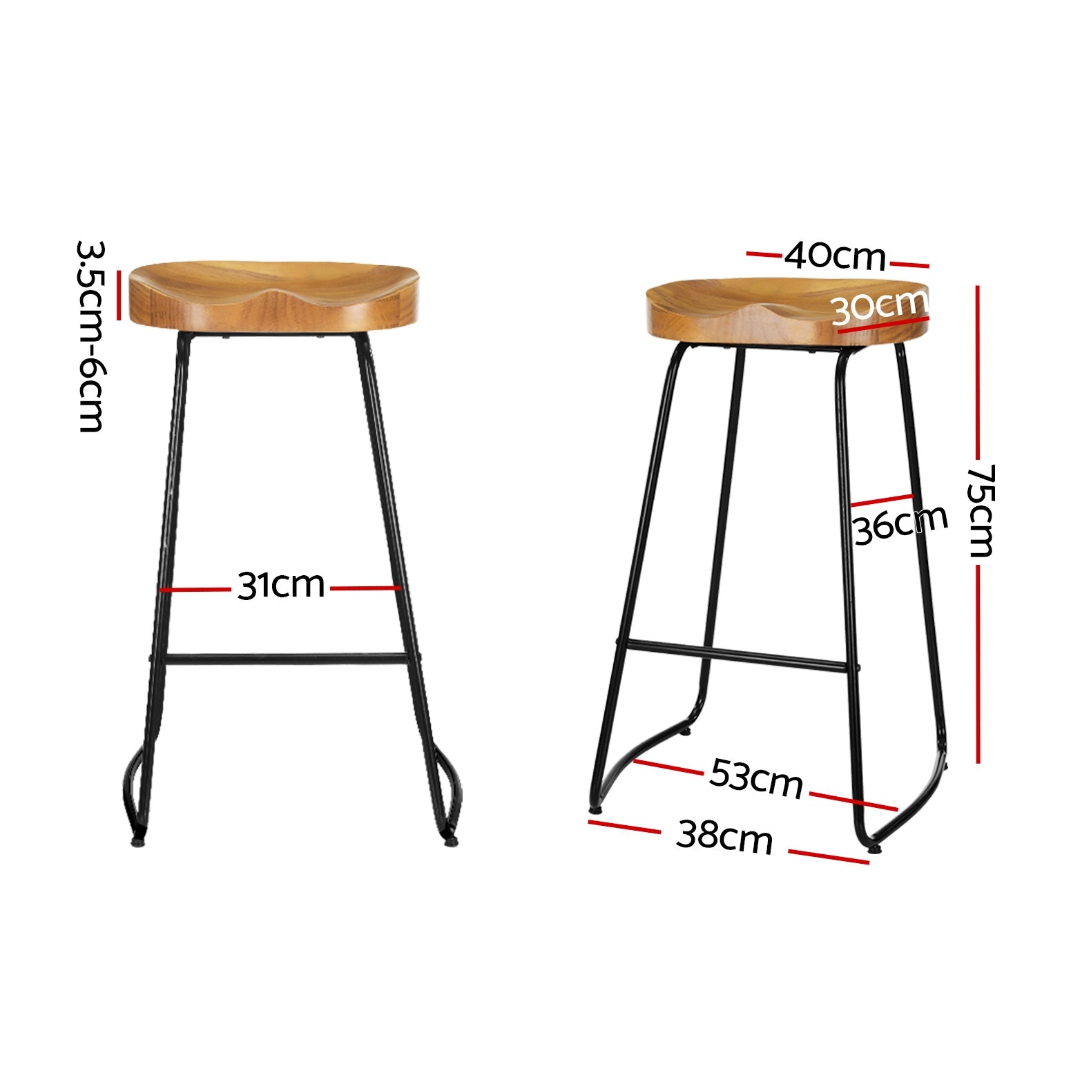 Artiss Vintage Tractor Seat Bar Stools | Set of 2, Wood & Steel