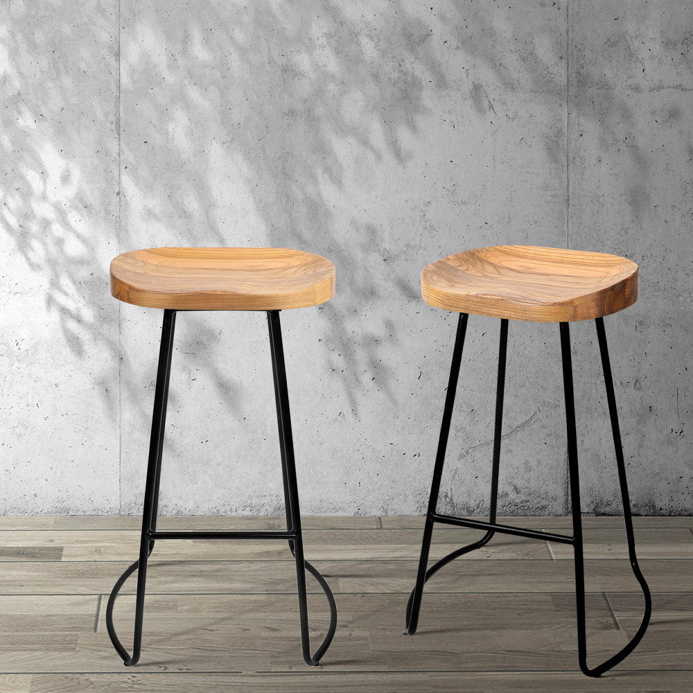 Artiss Vintage Tractor Seat Bar Stools | Set of 2, Wood & Steel