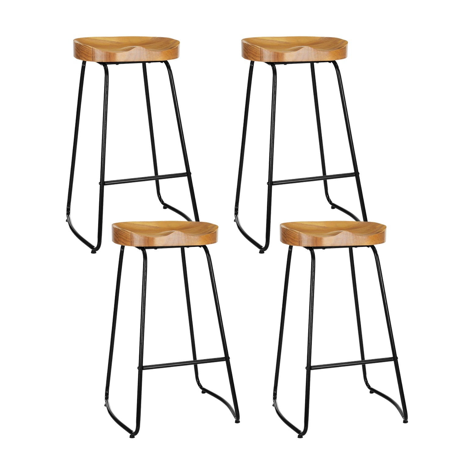 Industrial Tractor Seat Bar Stools | Set of 4 Wooden Elm Chairs