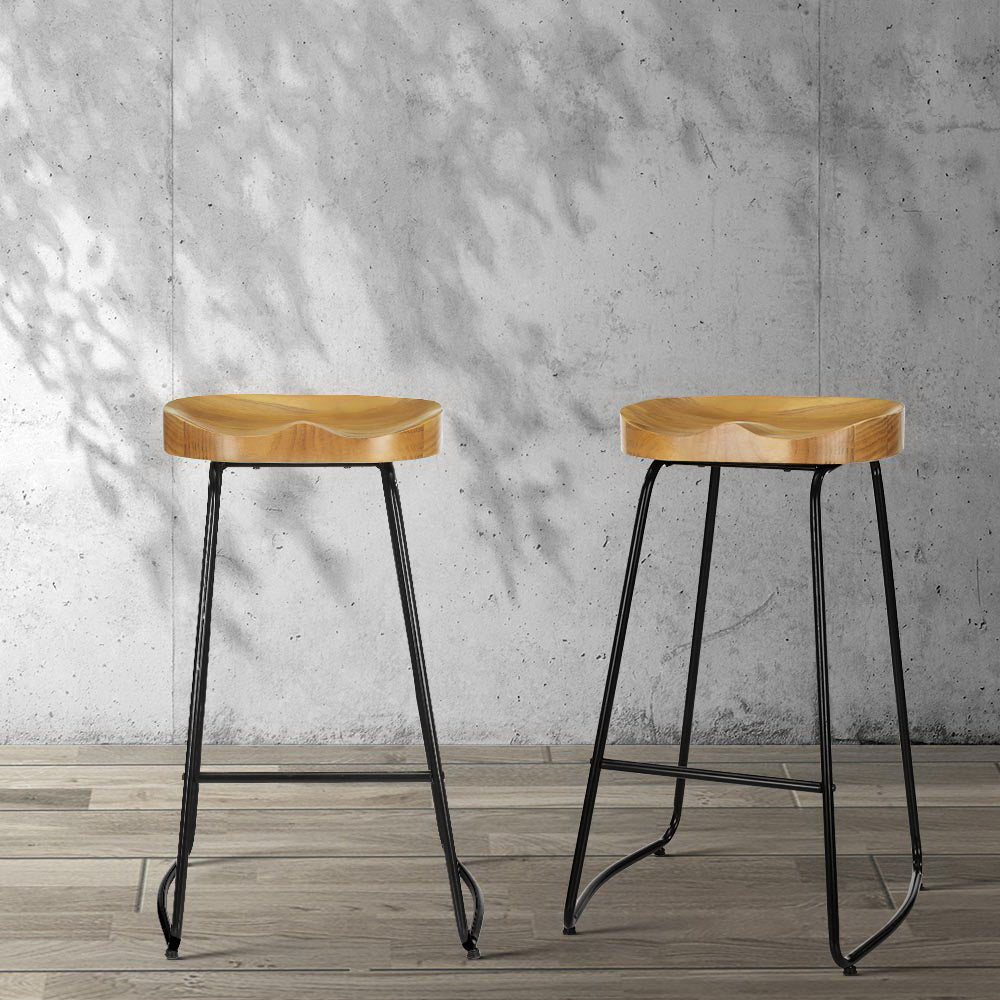 Industrial Tractor Seat Bar Stools | Set of 4 Wooden Elm Chairs