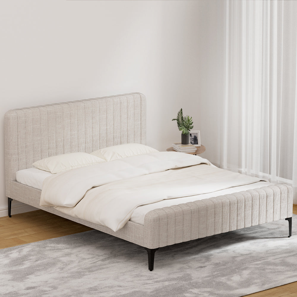 Artiss AMMY Queen Size Beige Upholstered Bed Frame