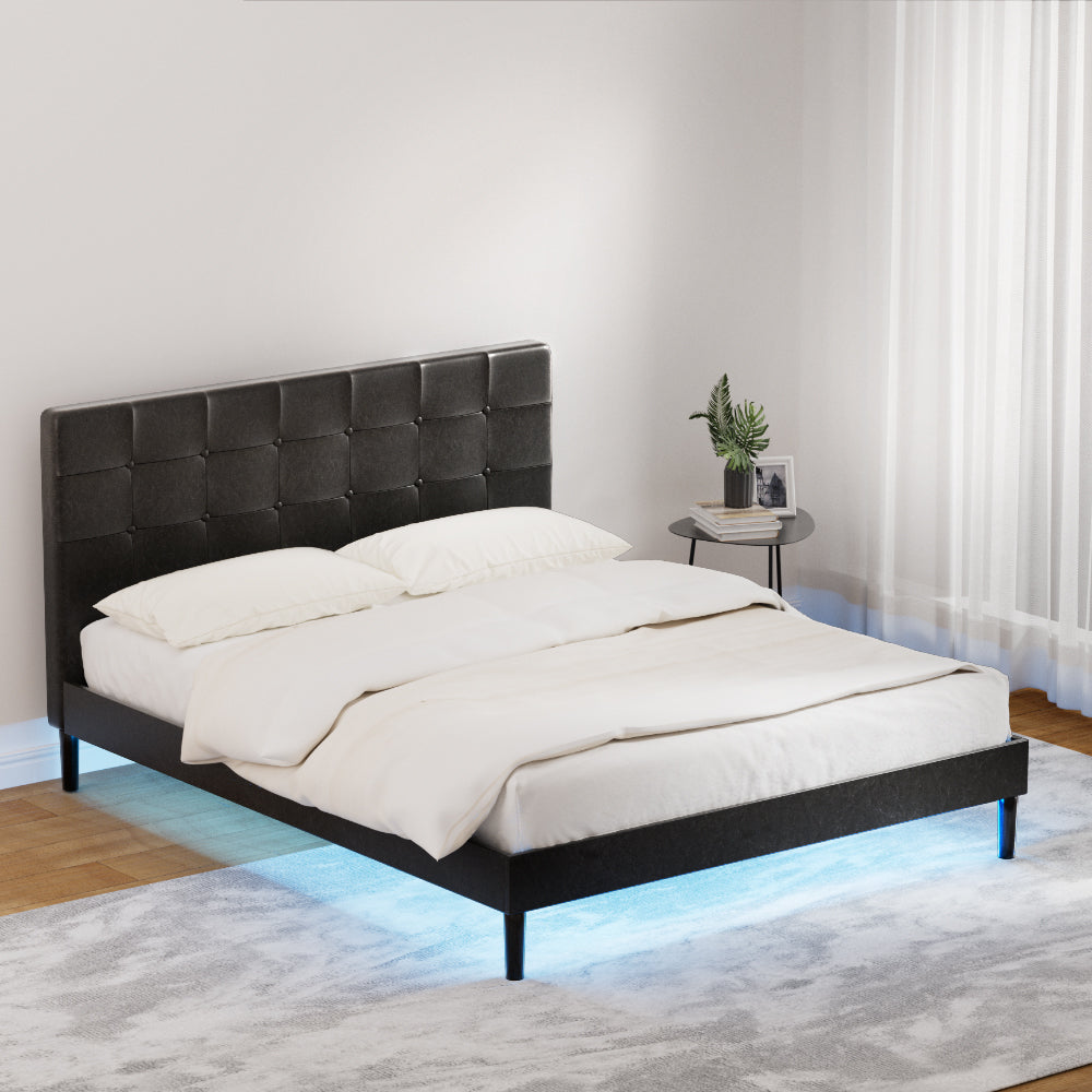 Artiss RAVI Queen LED Bed Frame with USB Ports | Black