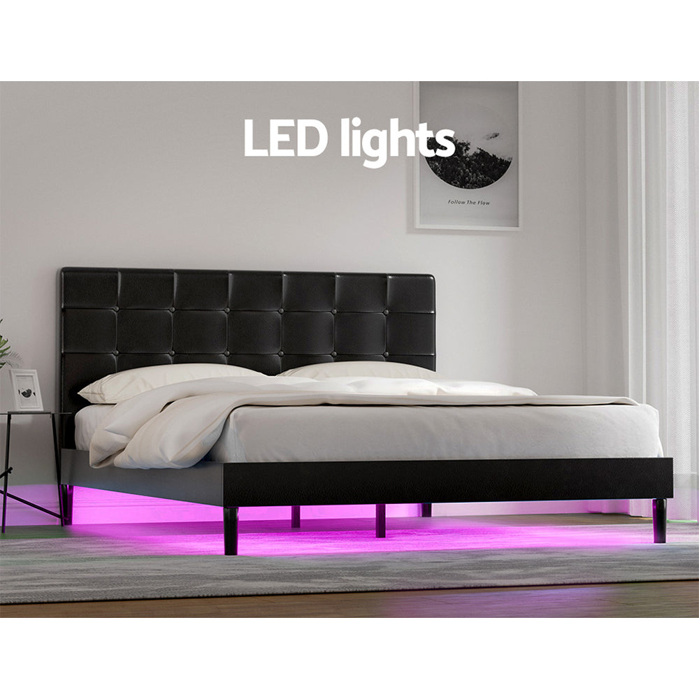 Artiss RAVI Queen LED Bed Frame with USB Ports | Black