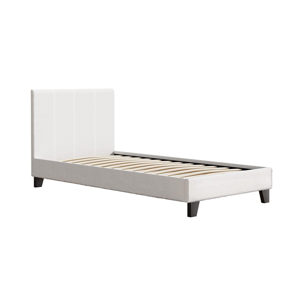 Artiss Neo Single Bed Frame with Boucle Upholstery | White