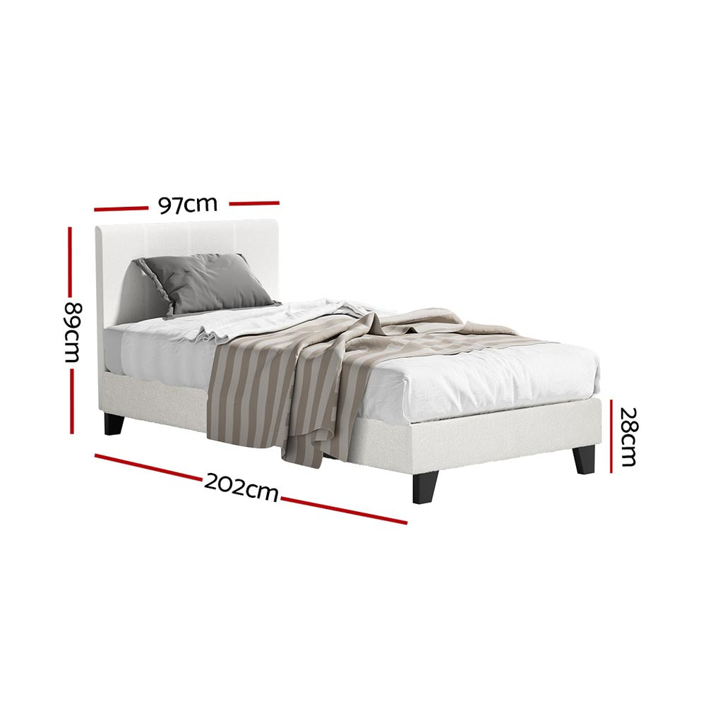 Artiss Neo Single Bed Frame with Boucle Upholstery | White