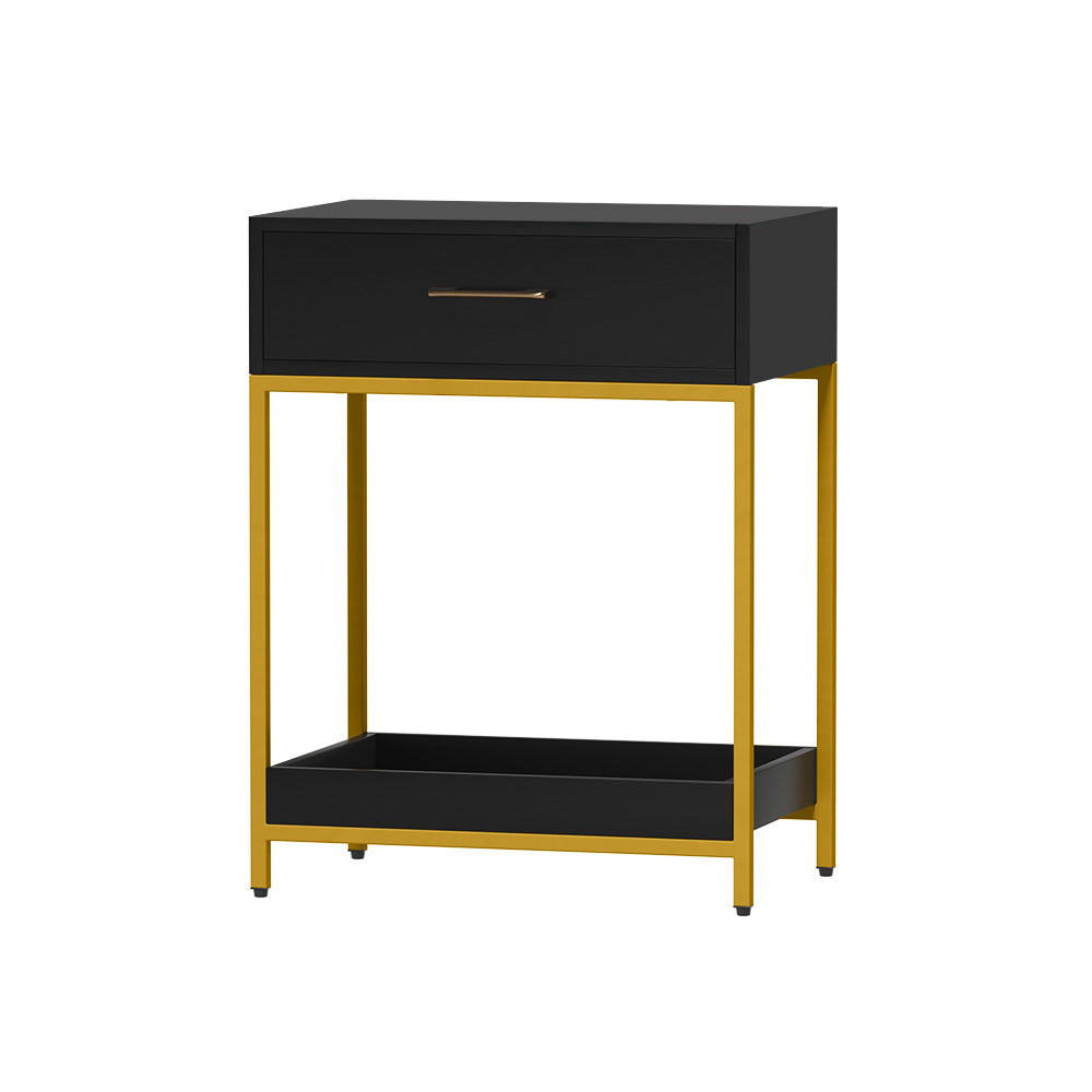 Artiss MASON Black Bedside Table with Gold Frame & Storage