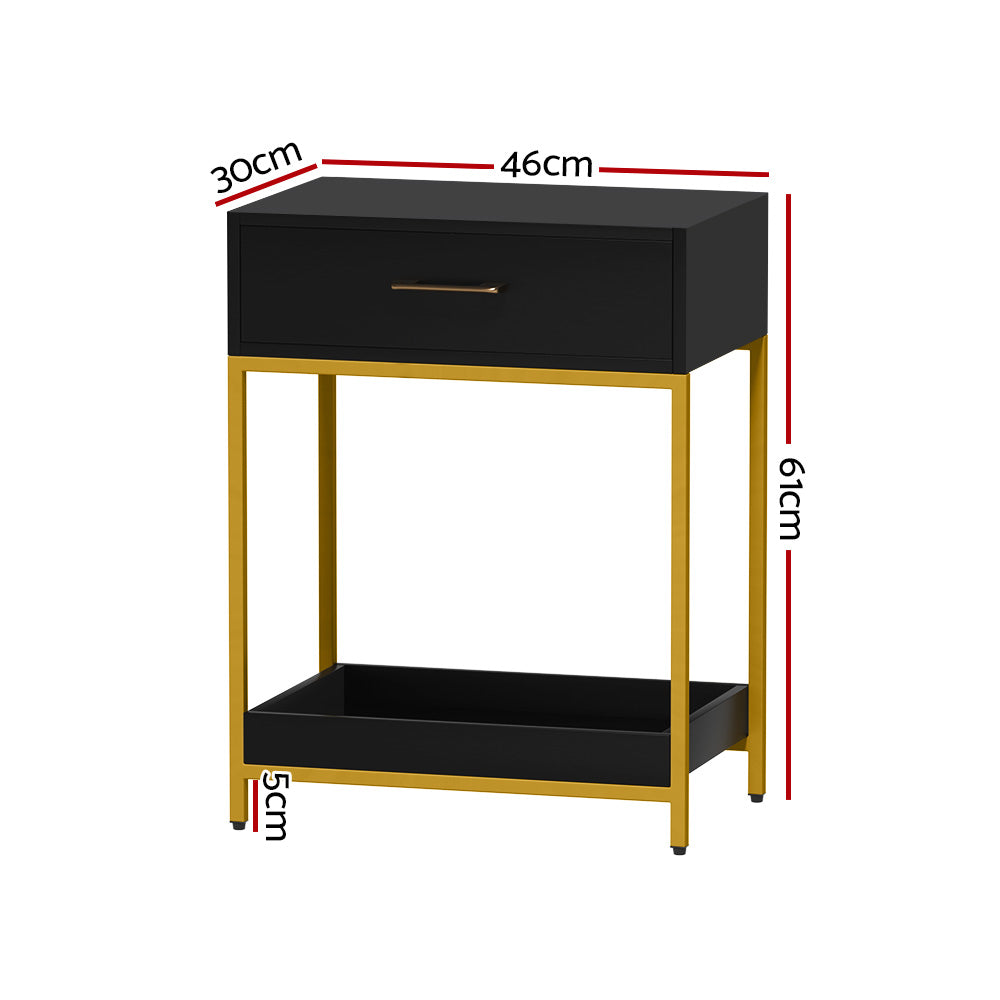 Artiss MASON Black Bedside Table with Gold Frame & Storage