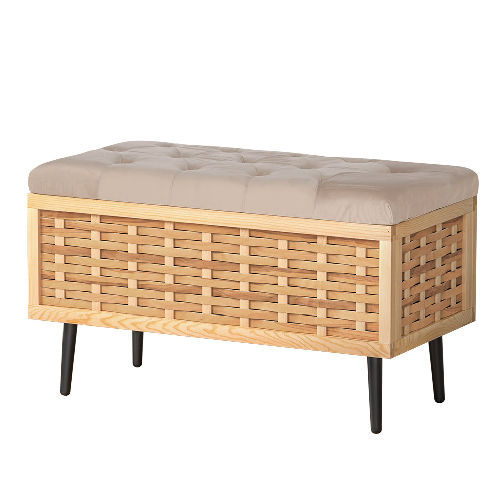 Artiss Noel Velvet Storage Ottoman Bench with Woven Panels