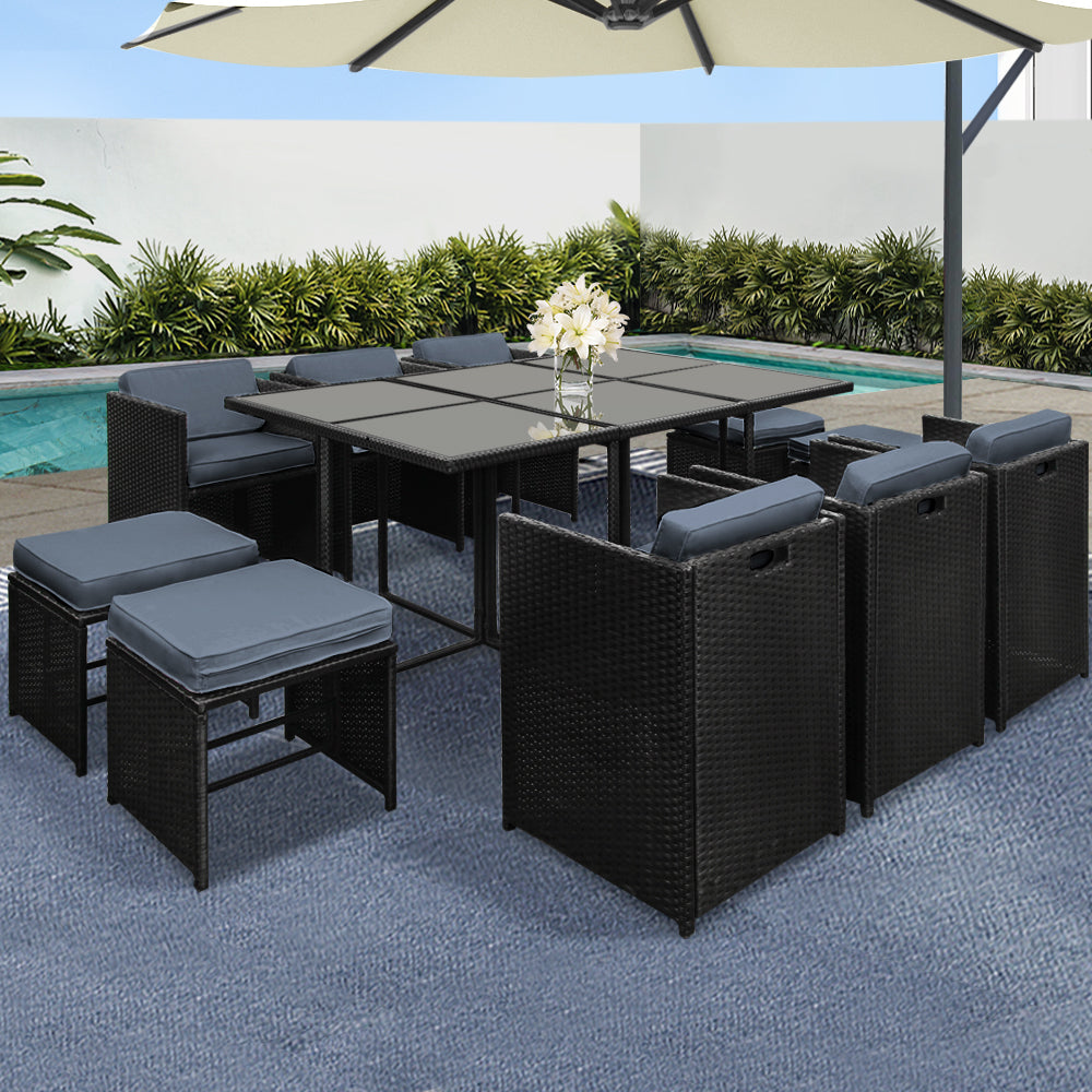 Gardeon 11 Piece Outdoor Wicker Dining Set with Cushions