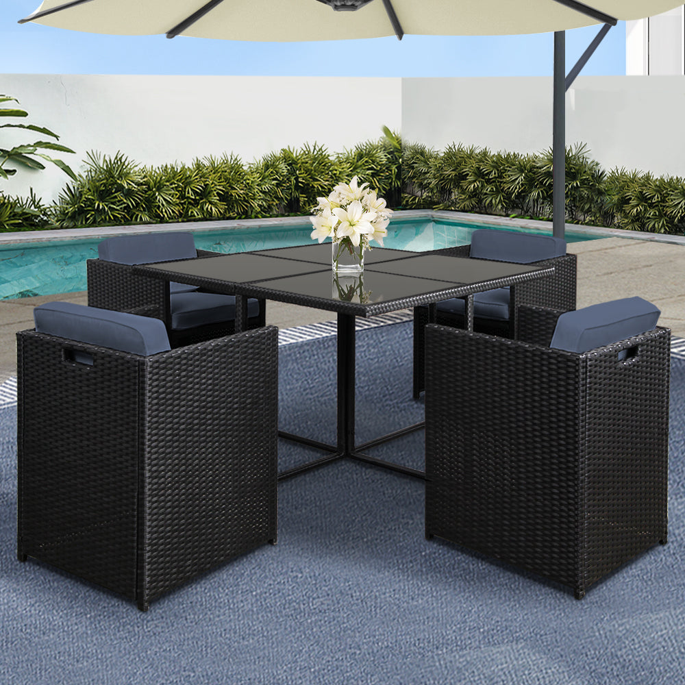 Gardeon 5 Piece Outdoor Wicker Dining Set with Cushions