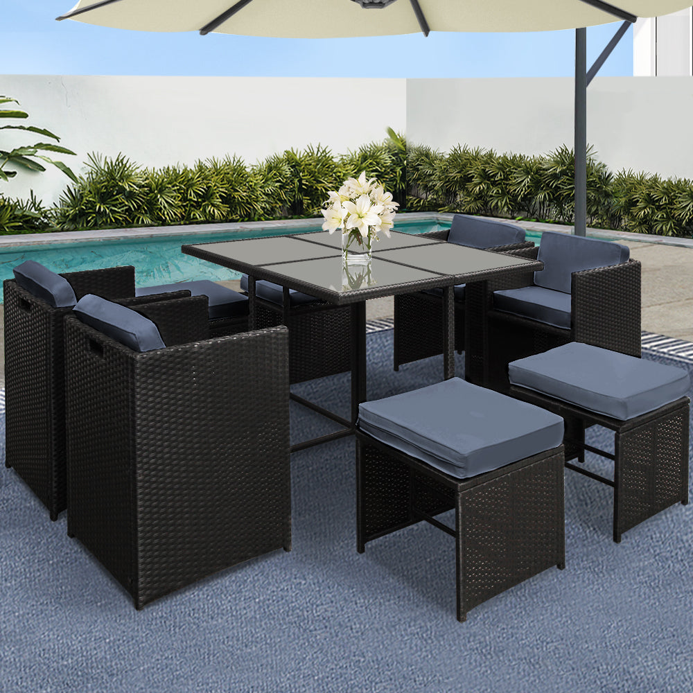 9 Piece Gardeon Outdoor Wicker Dining Set with Cushions