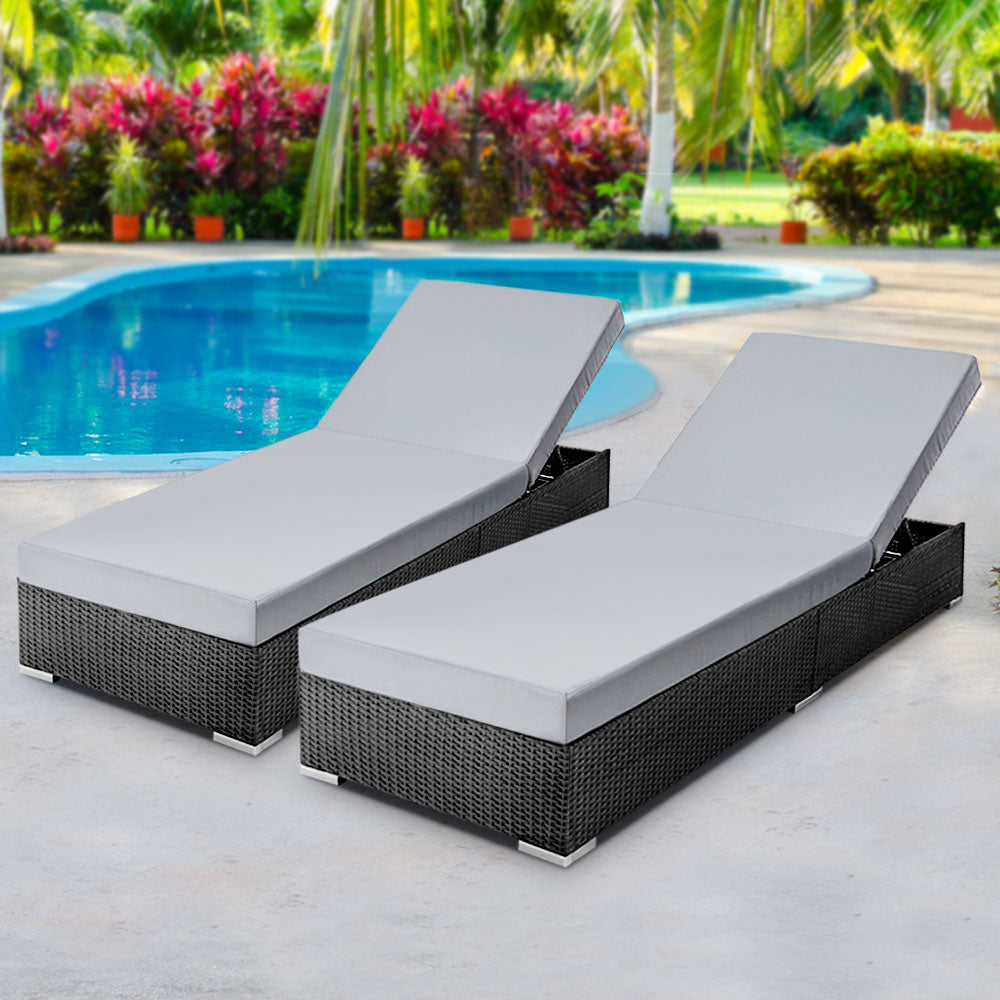 Gardeon 2PC Adjustable Wicker Sun Lounge Set for Outdoor Relaxation