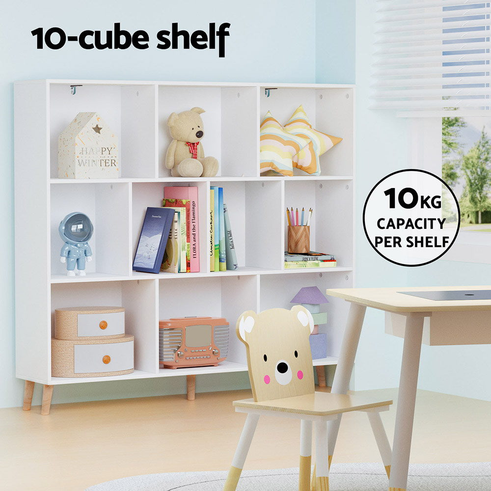 Artiss 3 Tier Cube Bookshelf | White & Pine Display Shelf