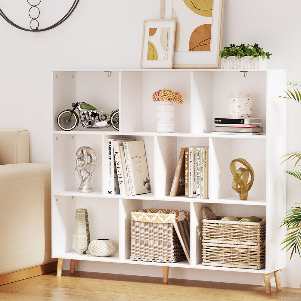 Artiss 3 Tier Cube Bookshelf | White & Pine Display Shelf