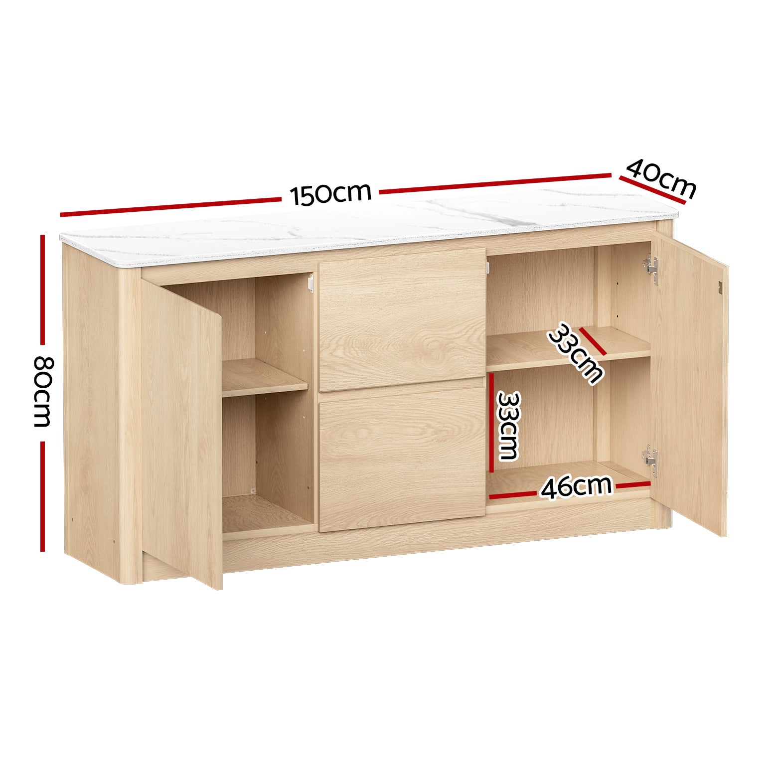 Artiss Marble|Style Buffet Sideboard | Pine & White Storage Cabinet