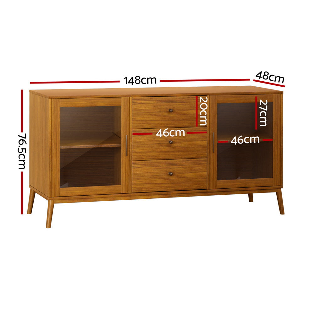 Artiss Oak Buffet Sideboard with Glass Doors | Modern Storage