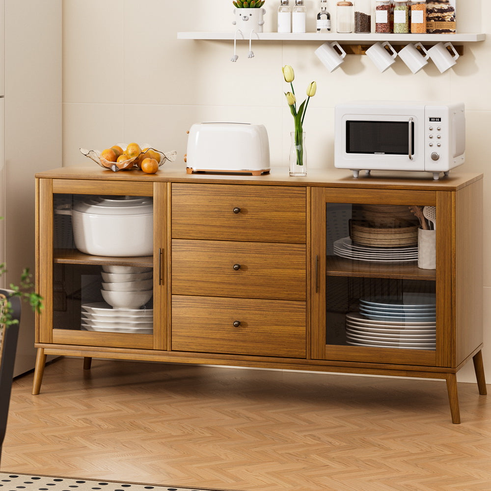 Artiss Oak Buffet Sideboard with Glass Doors | Modern Storage