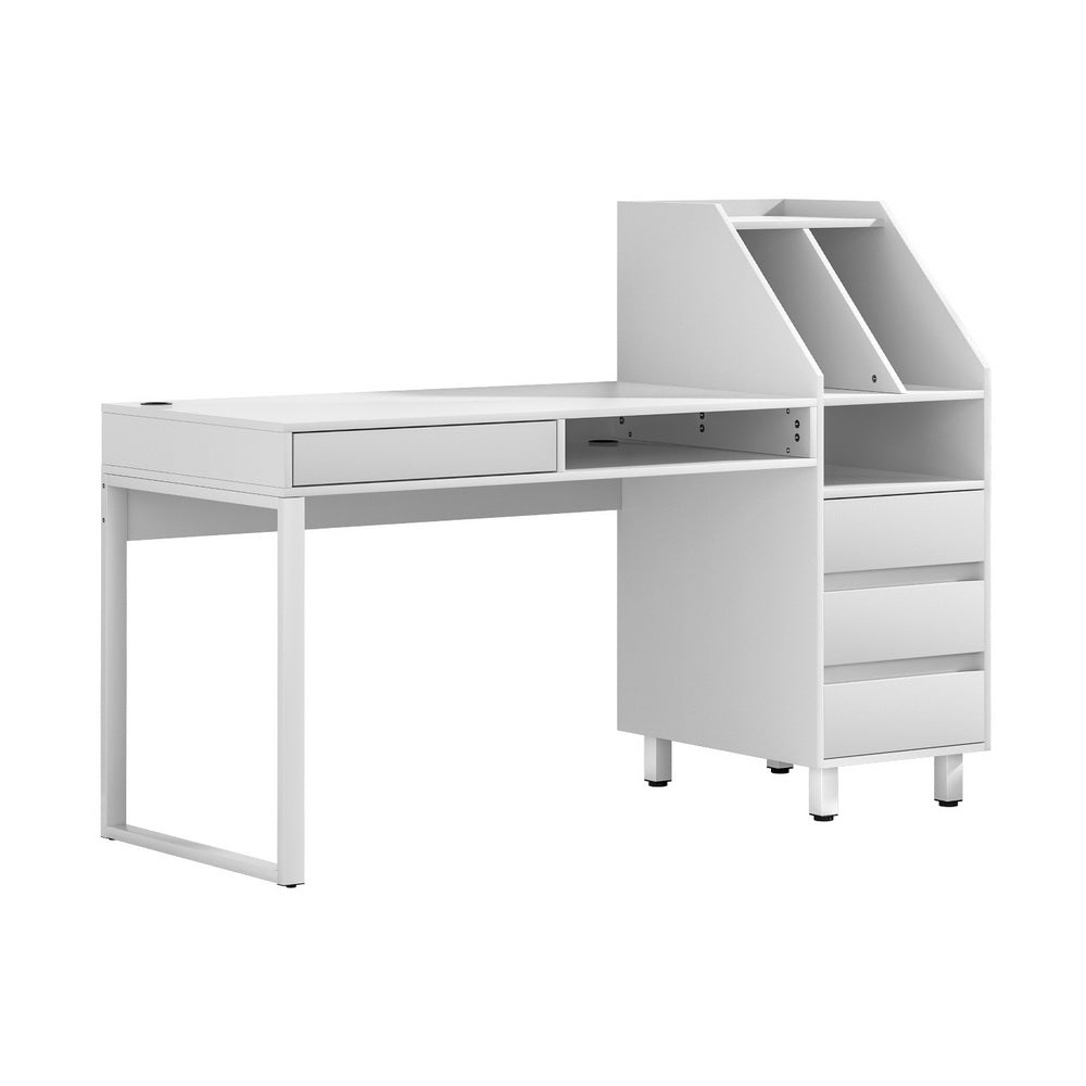 Artiss White Computer Desk with Drawers and Bookshelf