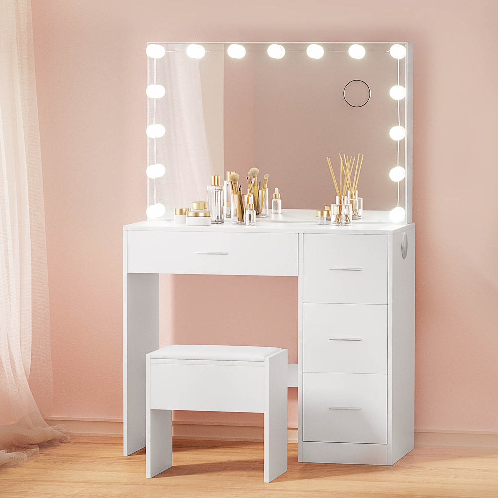 Artiss Darcy White Dressing Table Set with LED Mirror & Stool