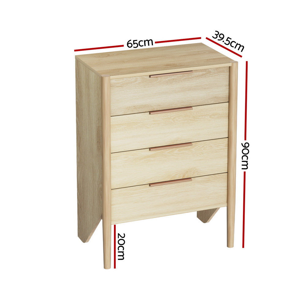 Artiss Inez 4 Drawer Pine Tallboy Chest for Bedroom Storage