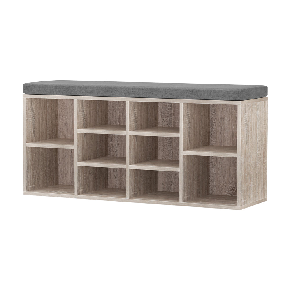 Artiss 2 in 1 Pine Shoe Cabinet with Fabric Bench Seat