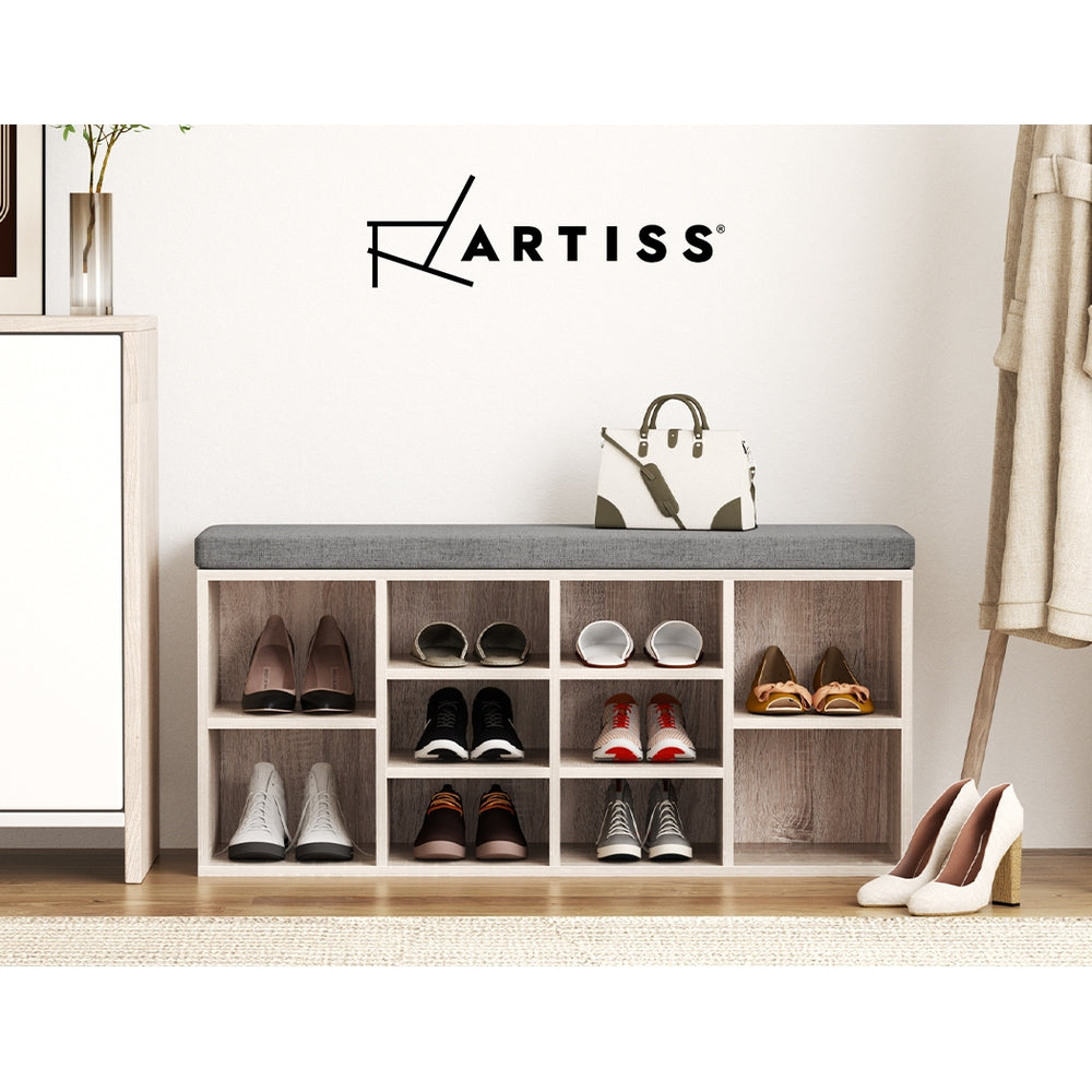 Artiss 2 in 1 Pine Shoe Cabinet with Fabric Bench Seat