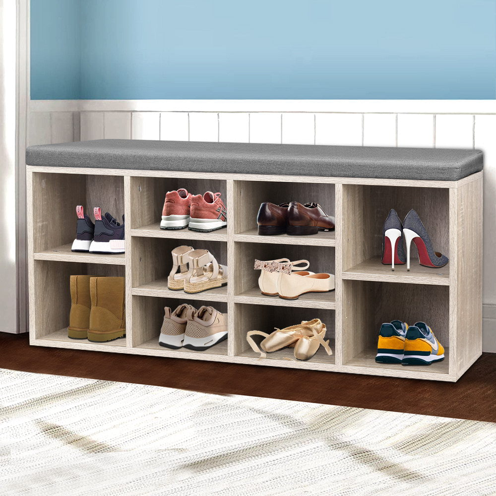 Artiss 2 in 1 Pine Shoe Cabinet with Fabric Bench Seat