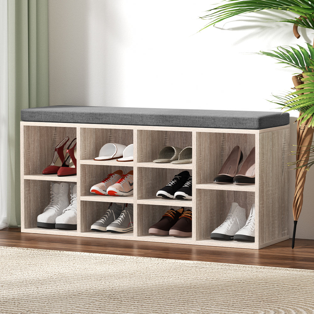 Artiss 2 in 1 Pine Shoe Cabinet with Fabric Bench Seat