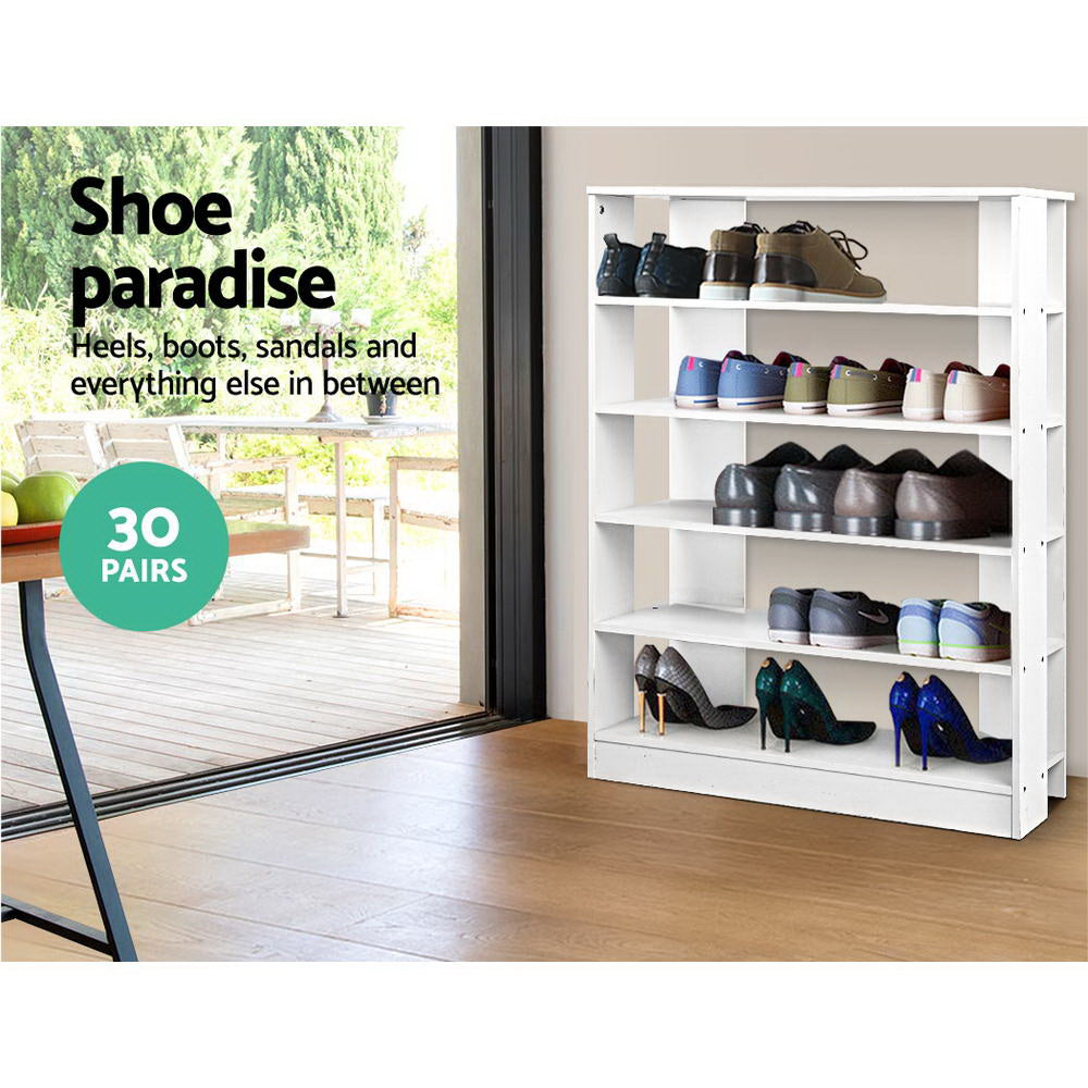 Artiss 6 Tier White Shoe Rack for 30 Pairs | Newstart Furniture