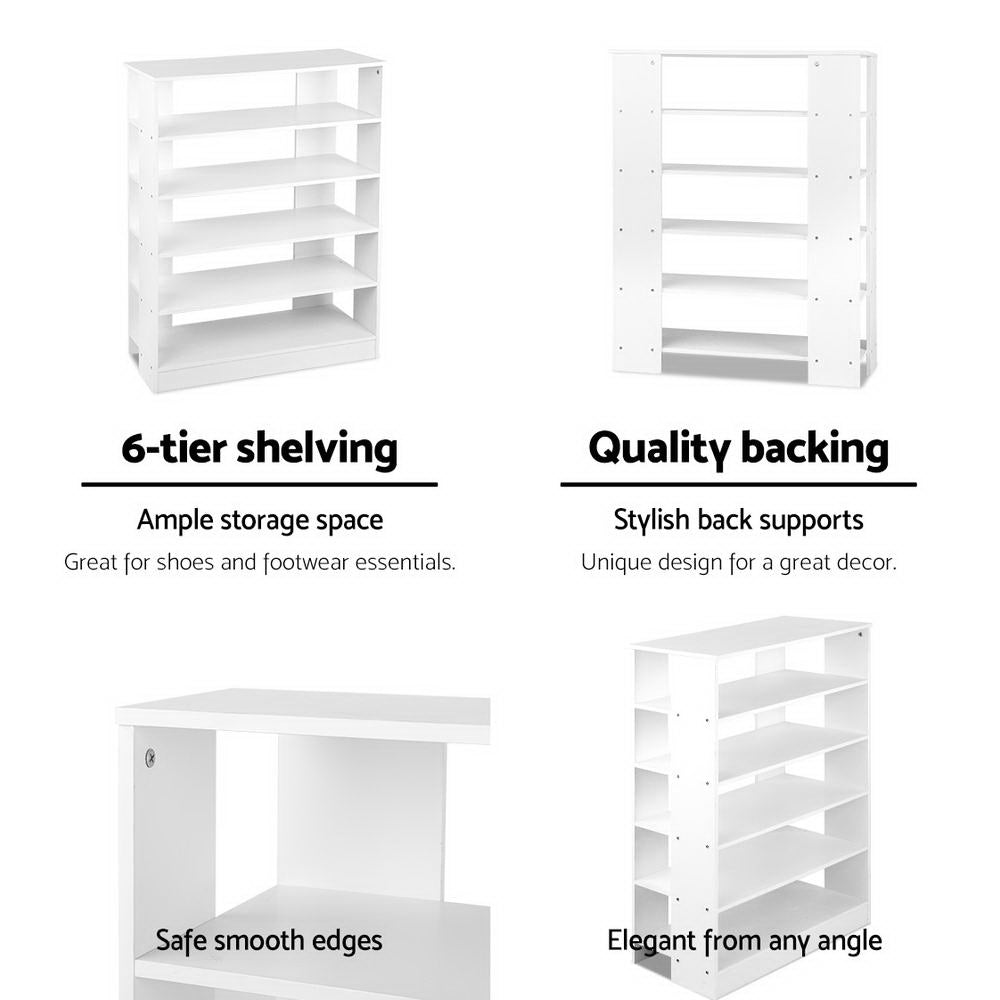 Artiss 6 Tier White Shoe Rack for 30 Pairs | Newstart Furniture