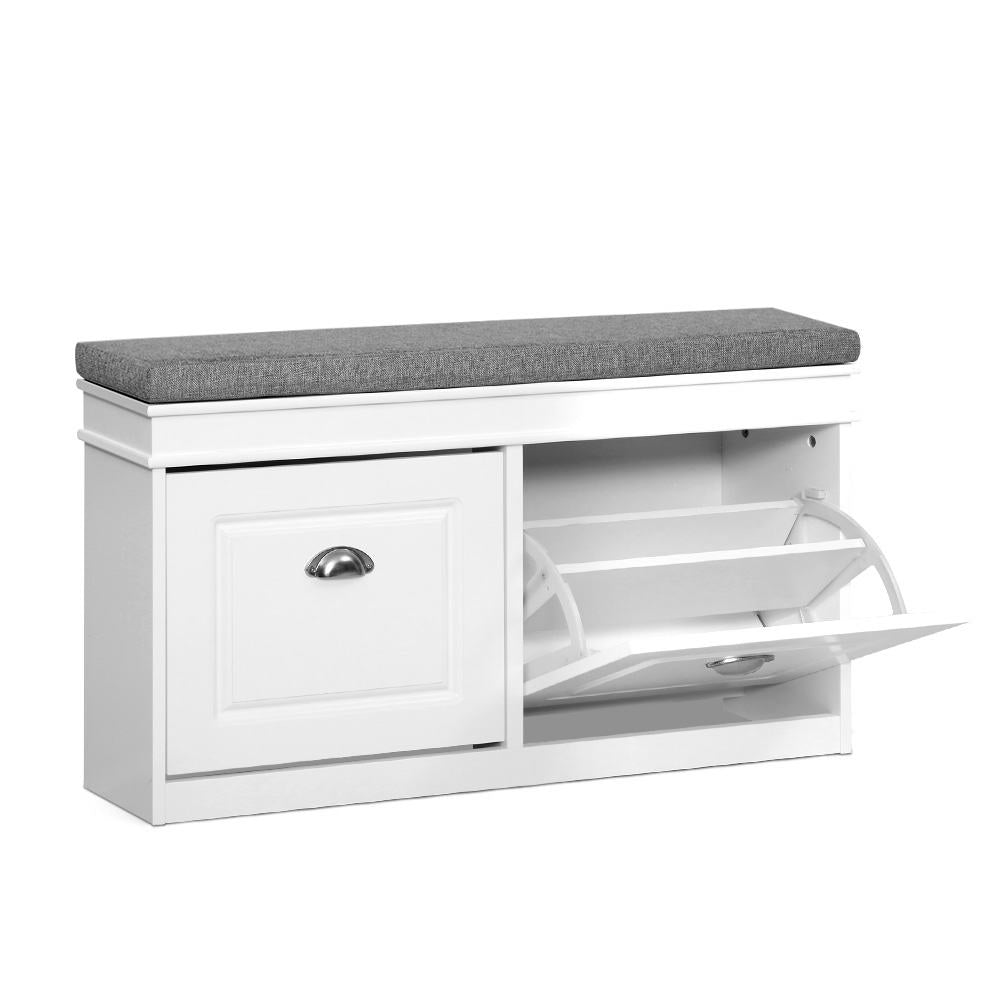 Artiss White Shoe Cabinet Bench | 8 Pair Storage Seat