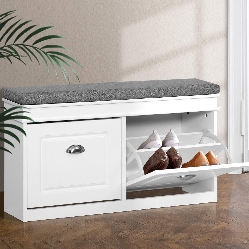 Artiss White Shoe Cabinet Bench | 8 Pair Storage Seat