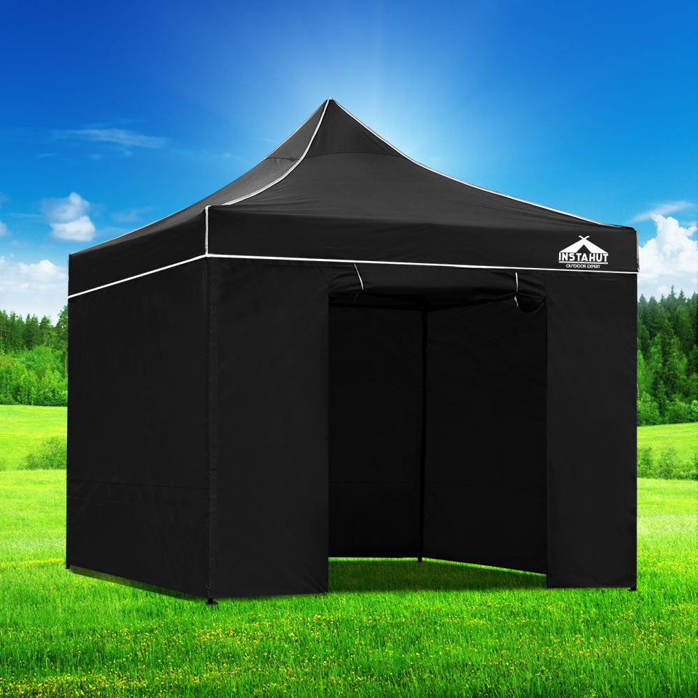 Instahut 3x3m Pop Up Gazebo Tent with Mesh Panel | Black