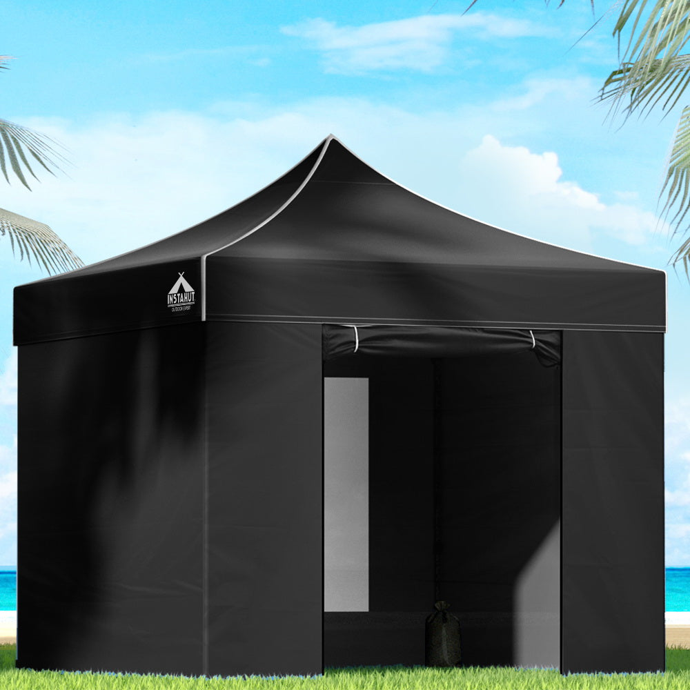 Instahut 3x3m Pop Up Gazebo Tent with Mesh Panel | Black