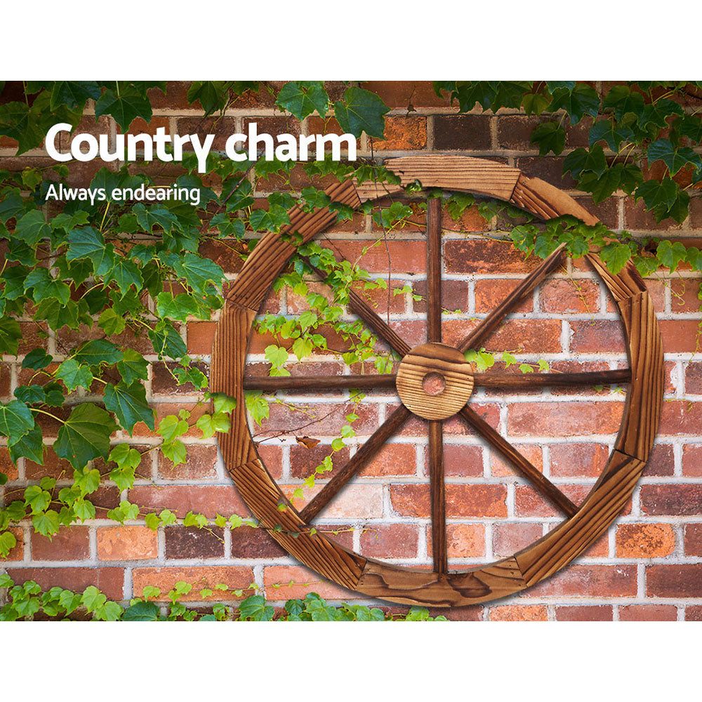 Rustic Gardeon Wooden Wagon Wheel for Garden Decor | 60cm