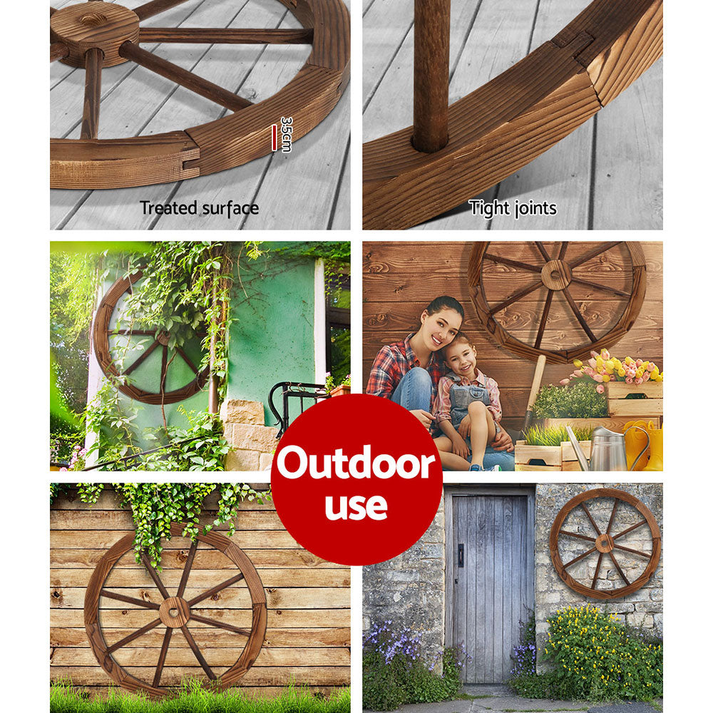 Rustic Gardeon Wooden Wagon Wheel for Garden Decor | 60cm