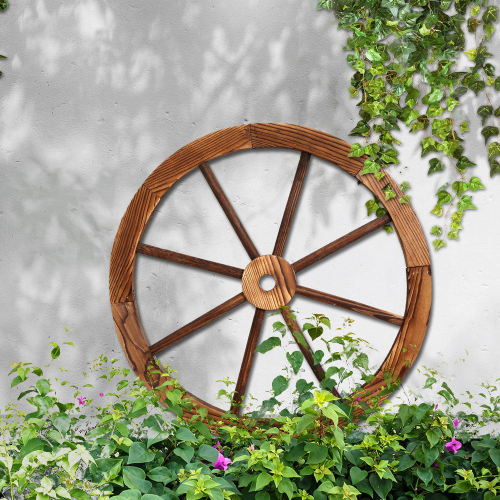 Rustic Gardeon Wooden Wagon Wheel for Garden Decor | 60cm