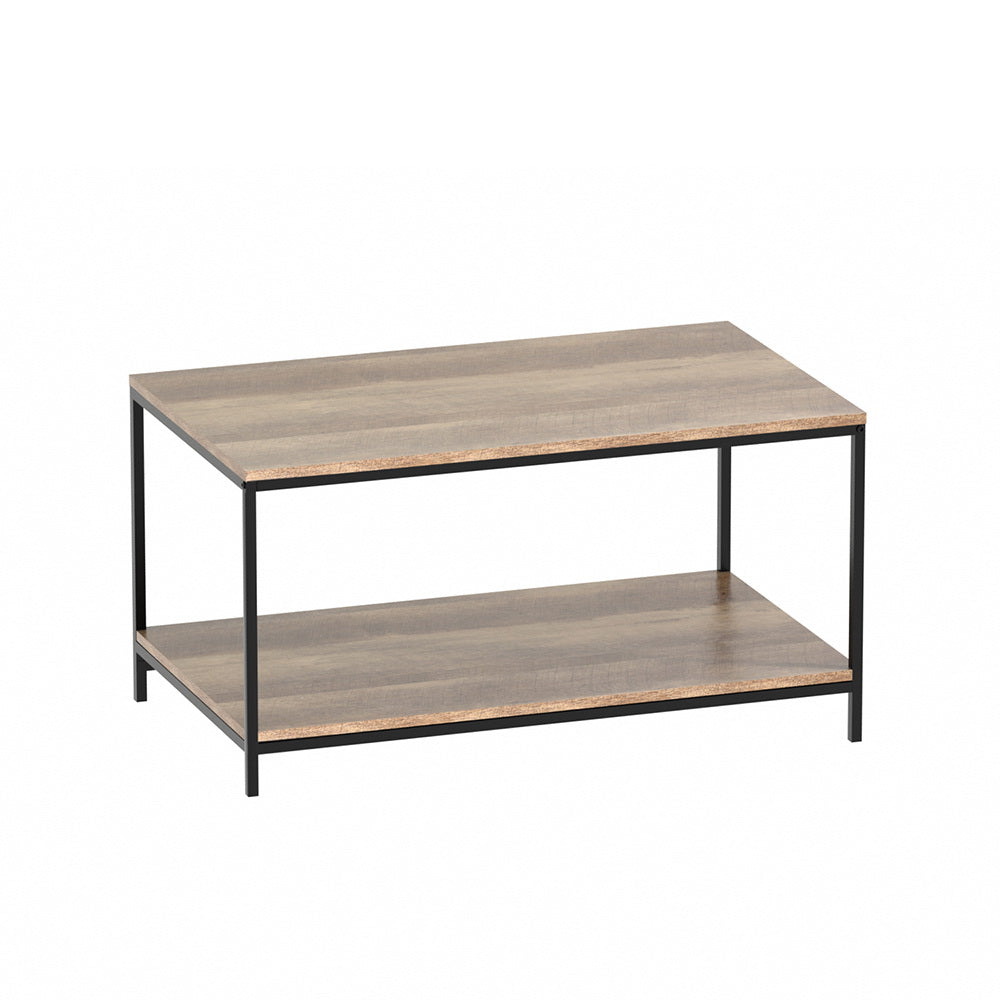 Artiss Industrial 2 Tier Coffee Table | Walnut & Black Metal