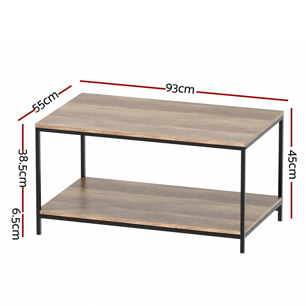 Artiss Industrial 2 Tier Coffee Table | Walnut & Black Metal