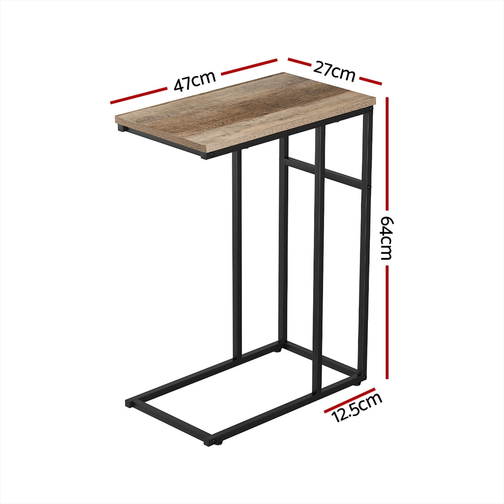 Artiss Industrial C Shape Side Table | Walnut & Black Steel