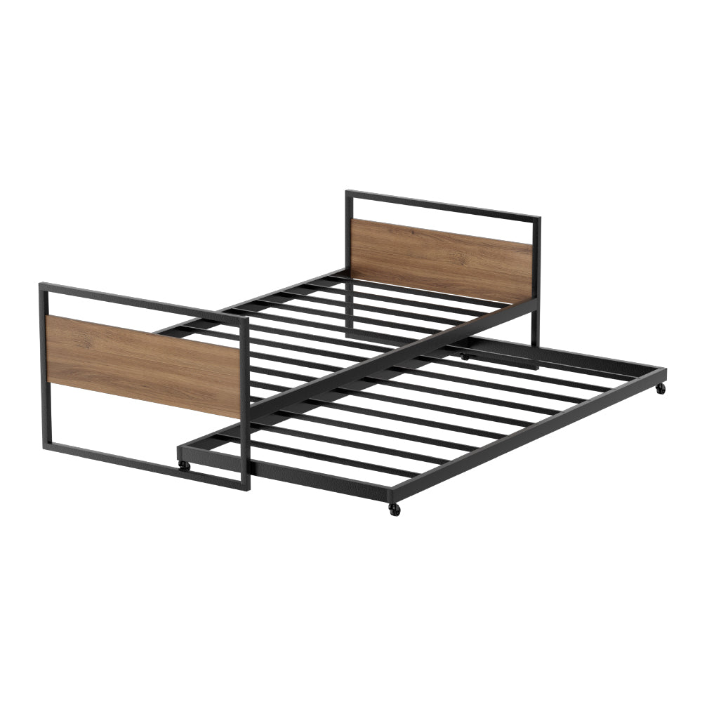 Artiss DEAN Single Metal Trundle Daybed Frame with Headboard