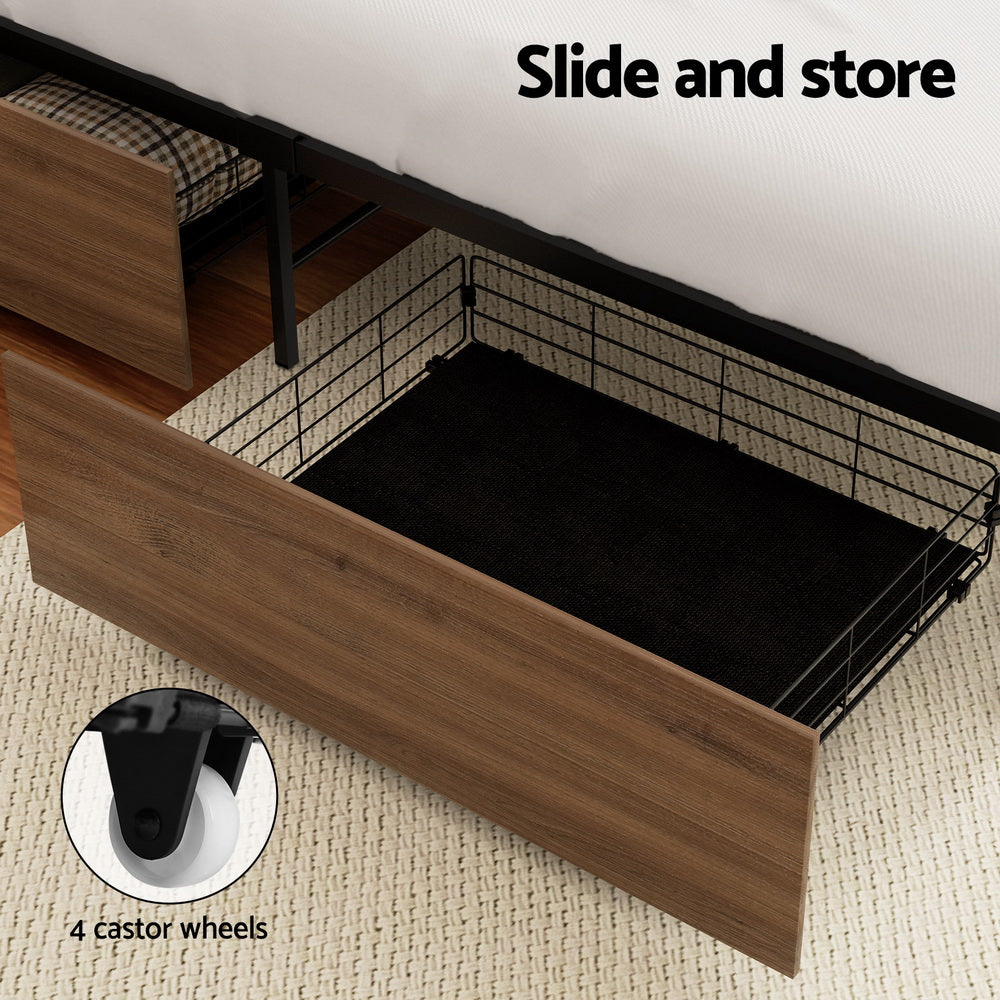 Artiss Metal Trundle Storage Drawers Set | Walnut & Black