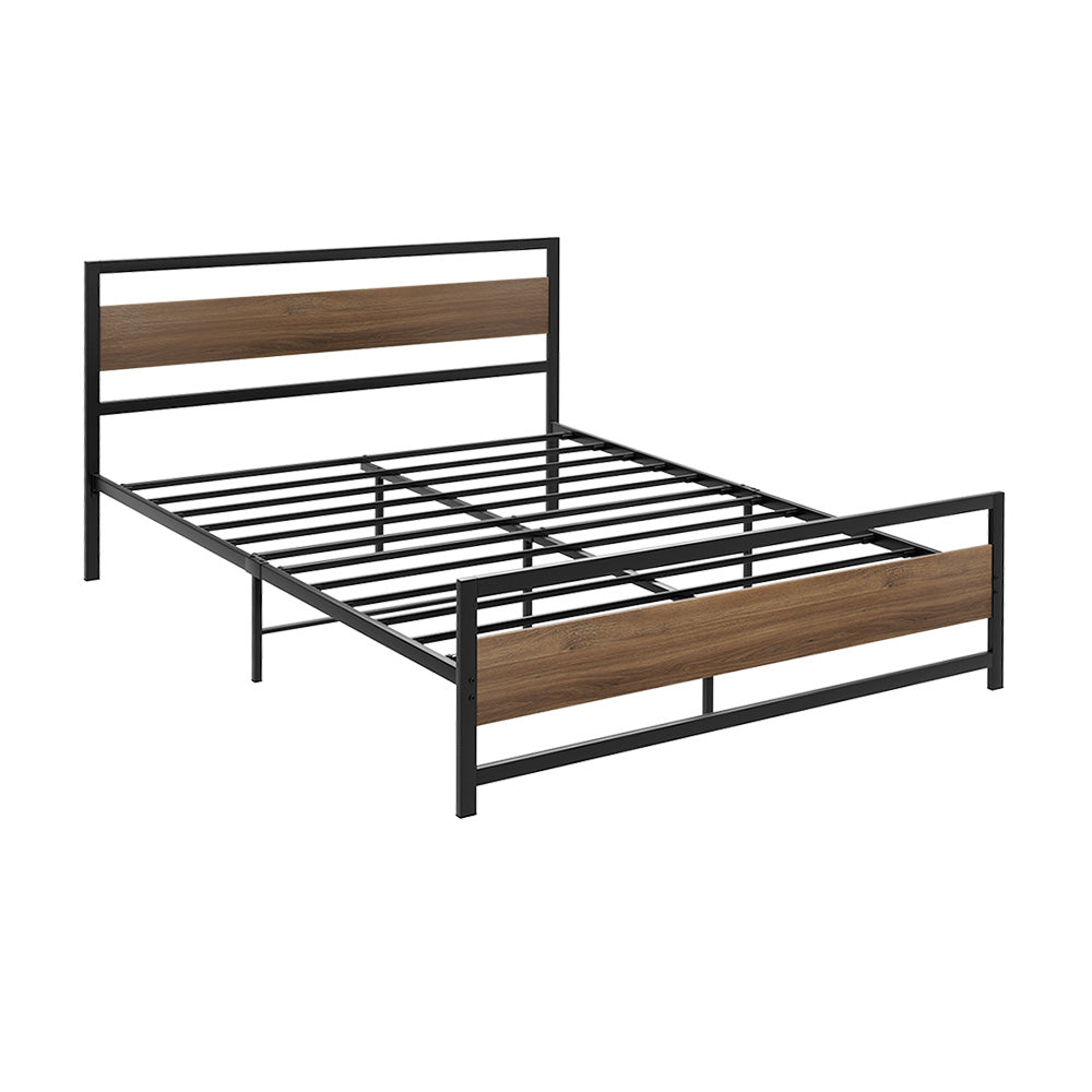 Artiss DREW Double Metal Bed Frame with Wood Accents