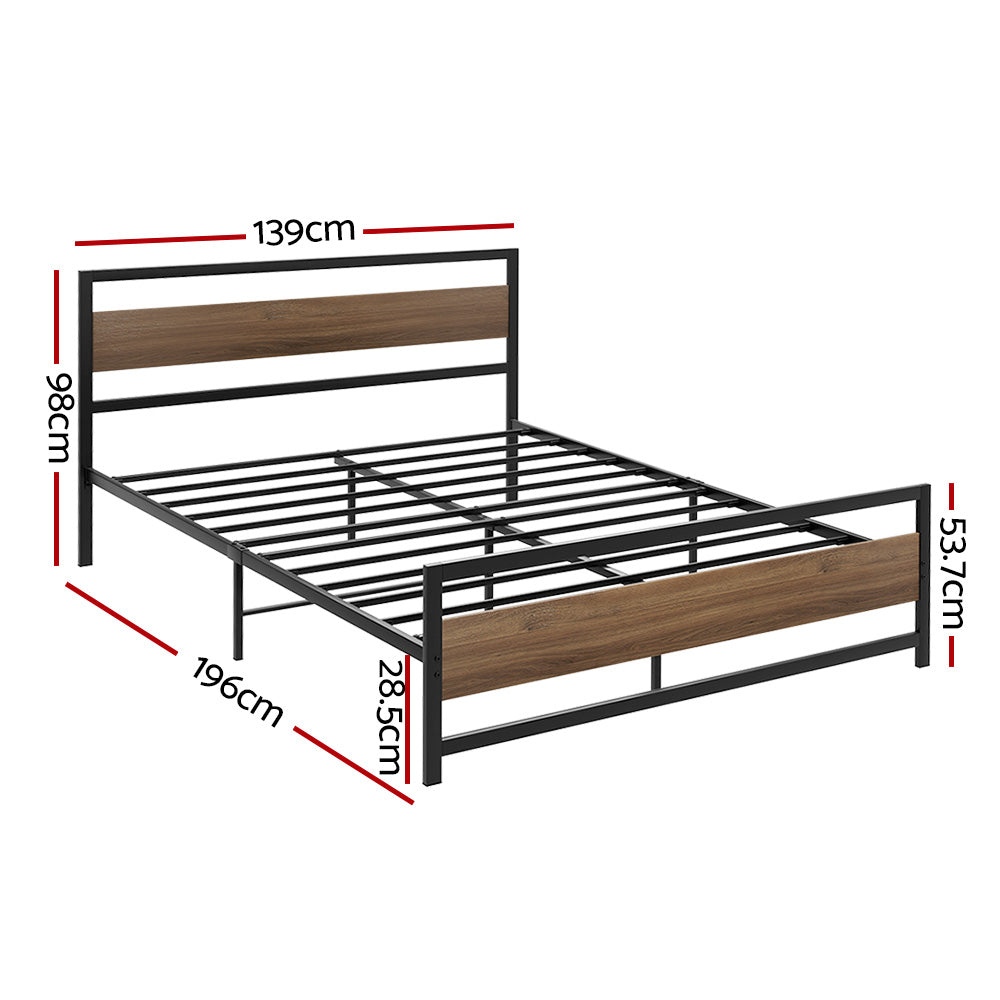 Artiss DREW Double Metal Bed Frame with Wood Accents