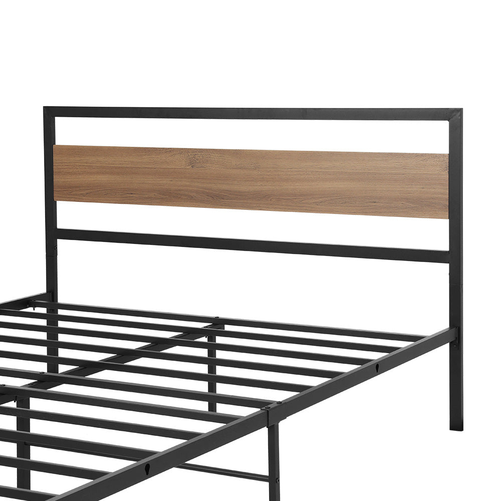 Artiss DREW Double Metal Bed Frame with Wood Accents