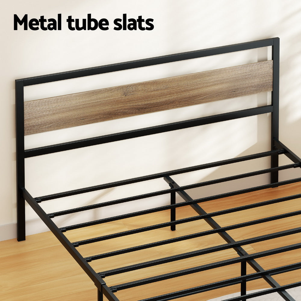 Artiss DREW Double Metal Bed Frame with Wood Accents